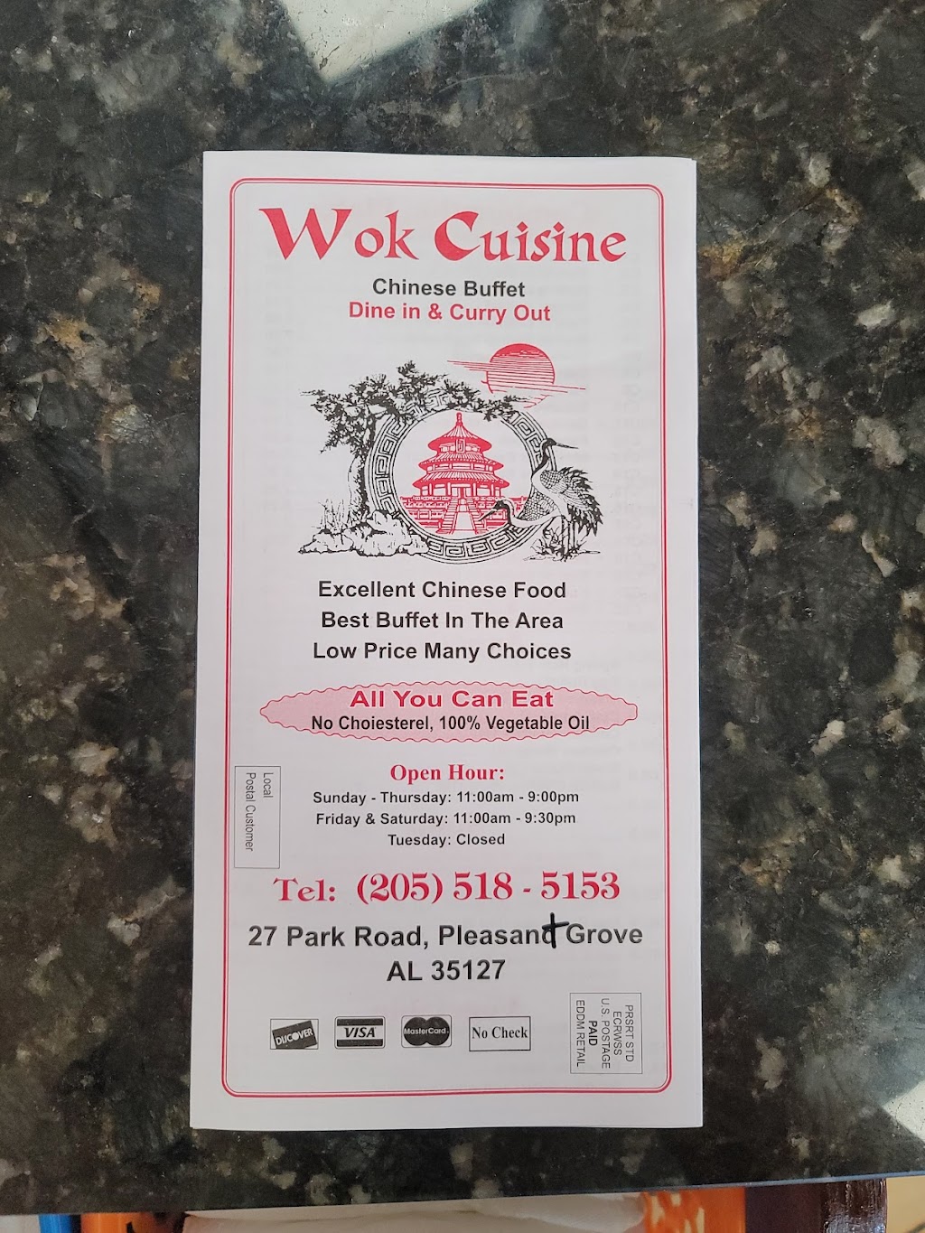 Wok Cuisine | restaurant | 27 Park Rd, Pleasant Grove, AL 35127, USA | 2055185153 OR +1 205-518-5153