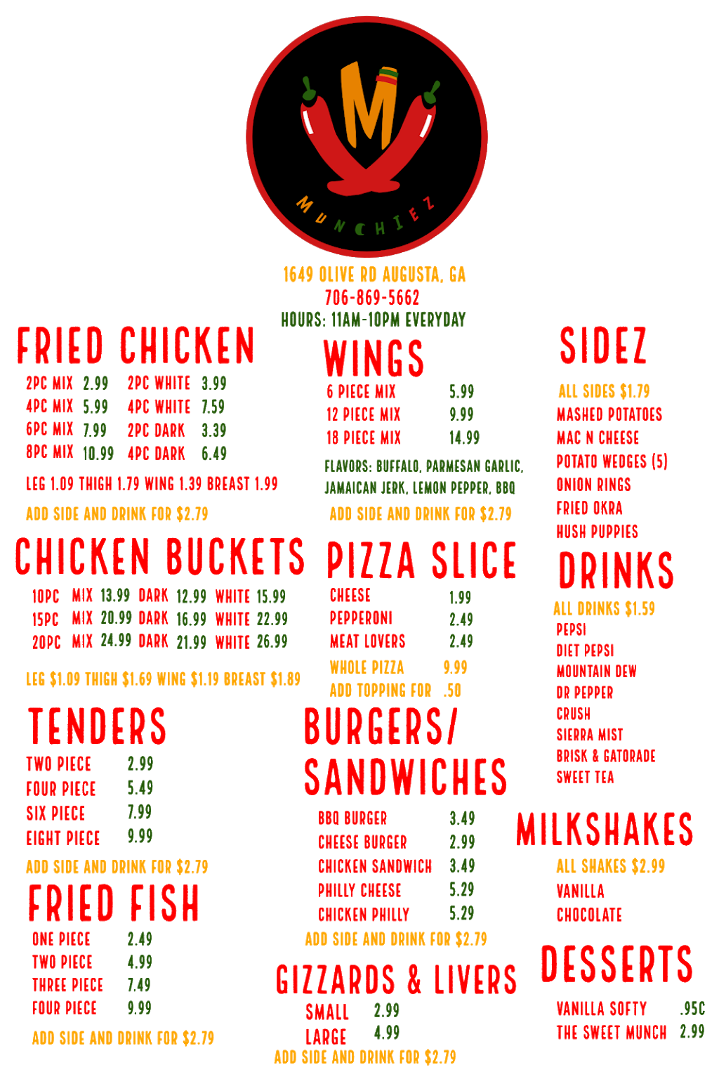 Munchiez | restaurant | 1649 Olive Rd, Augusta, GA 30904, USA | 7068695662 OR +1 706-869-5662