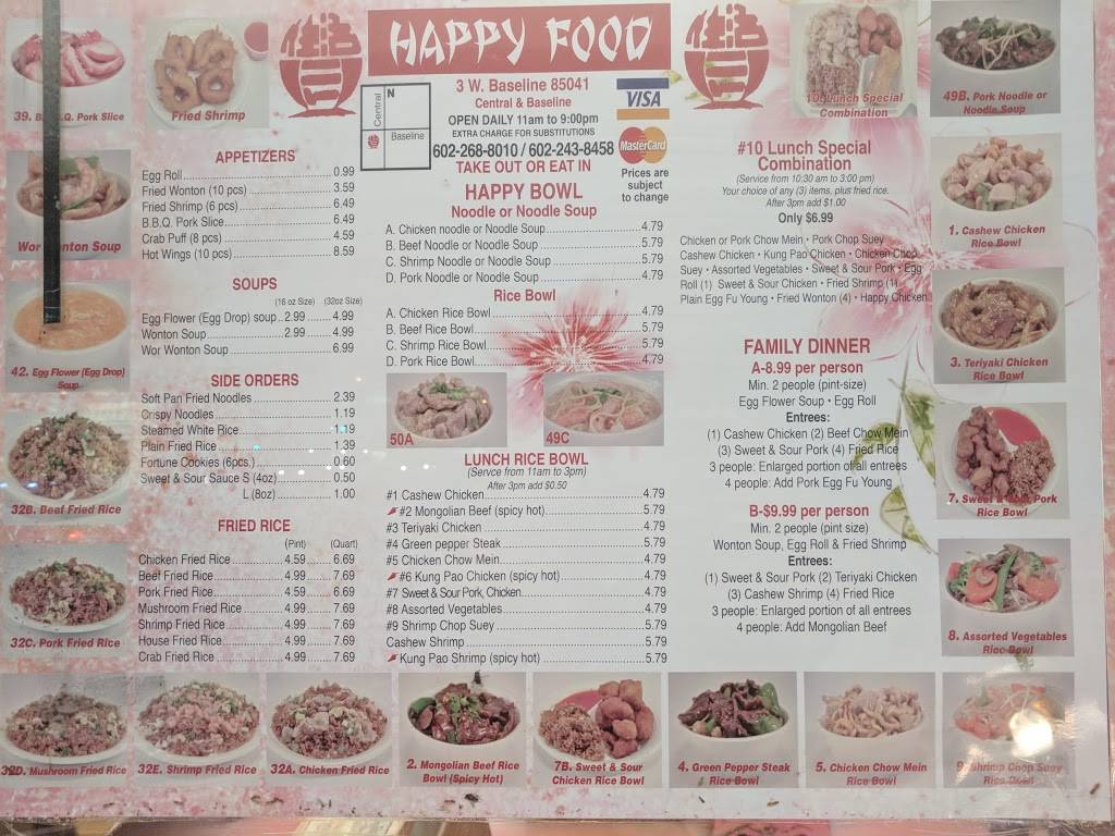 Happy Food Restaurant | restaurant | 3 W Baseline Rd, Phoenix, AZ 85041, USA | 6022688010 OR +1 602-268-8010
