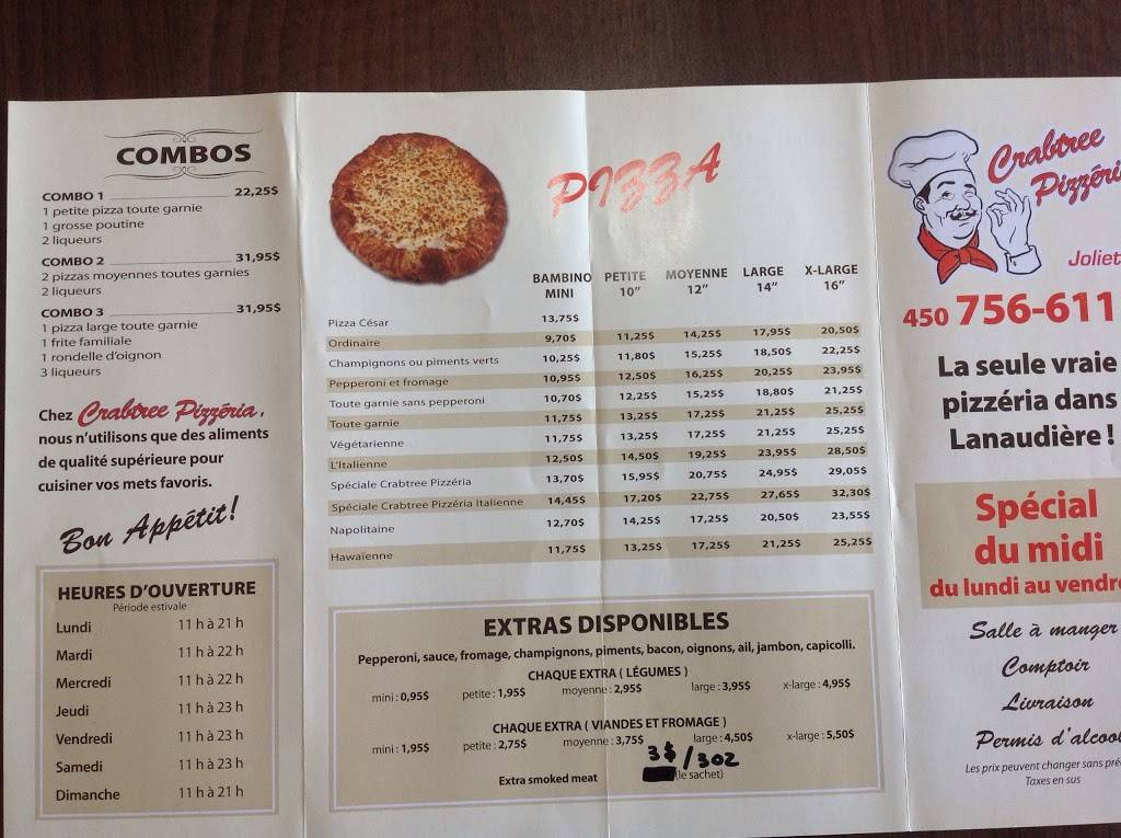 Crabtree Pizzéria Joliette | restaurant | 78 Rue Baby, Joliette, QC J6E 2V5, Canada | 4507566111 OR +1 450-756-6111