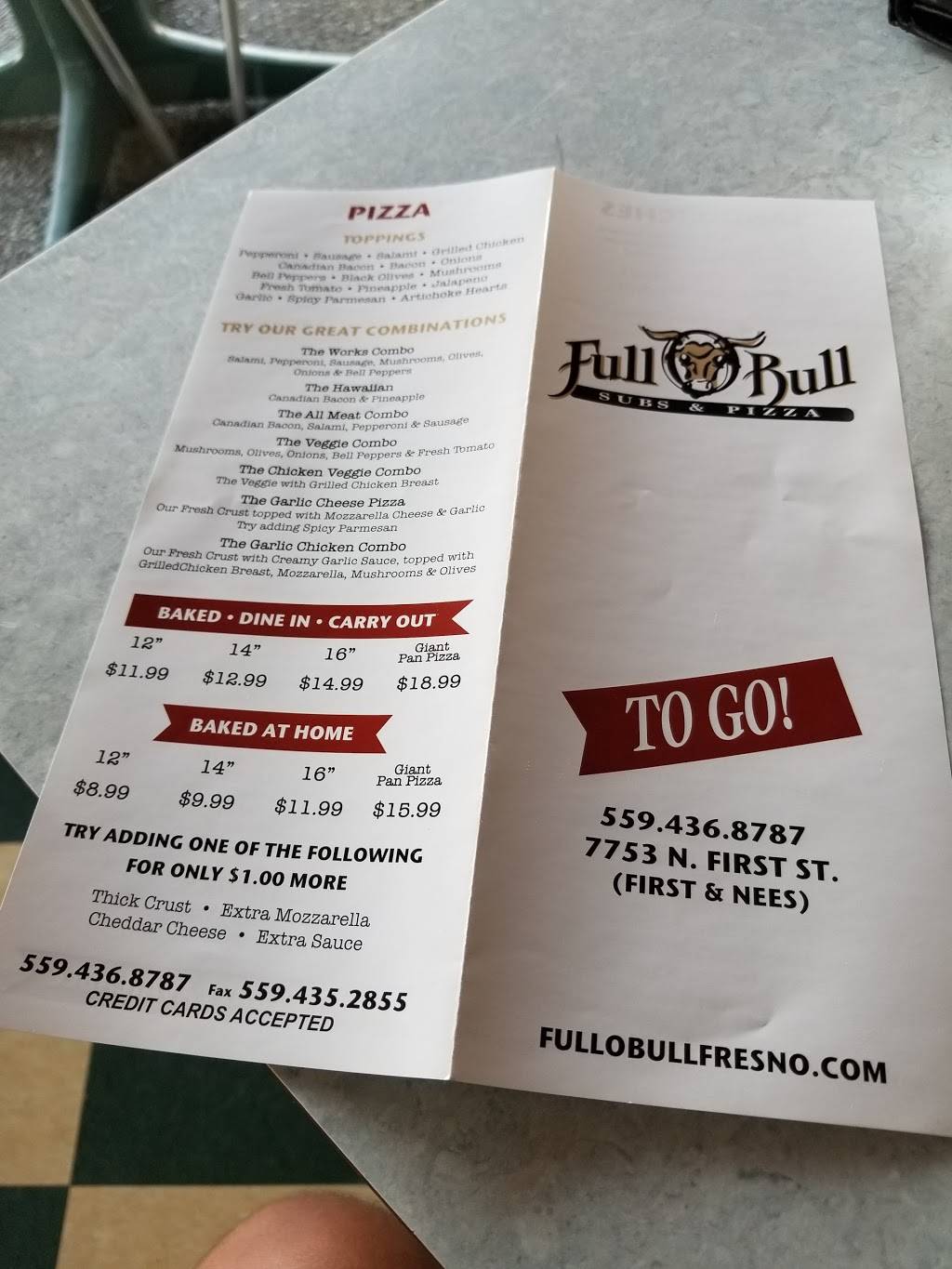 Full O Bull Pizza & Subs | restaurant | 7753 N First St, Fresno, CA 93720, USA | 5594368787 OR +1 559-436-8787
