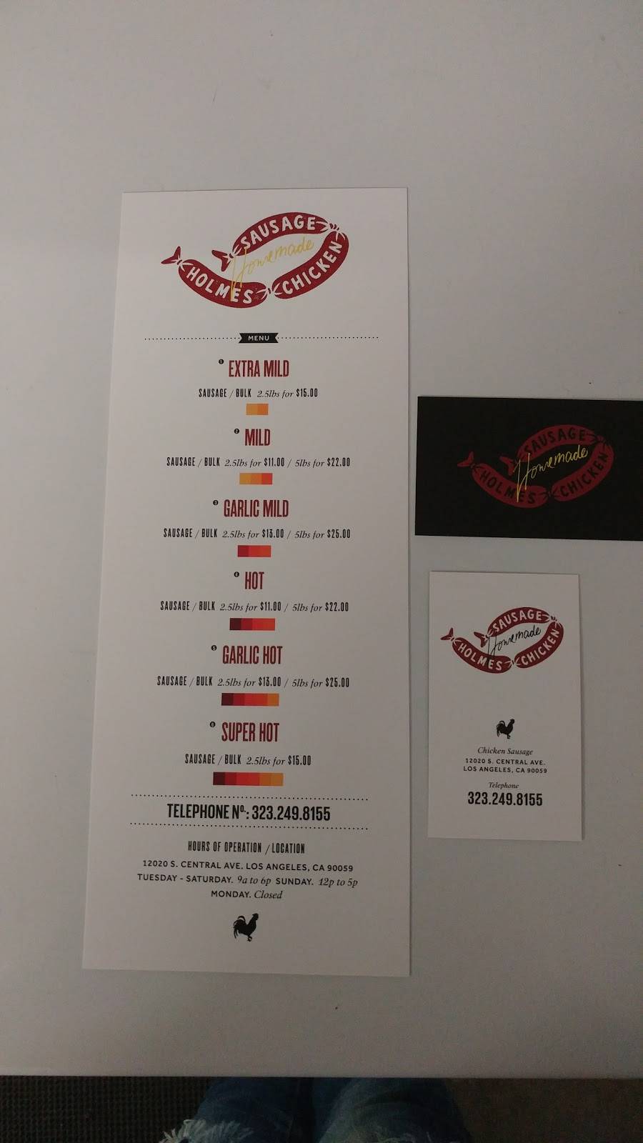 Holmes Homemade Chicken Sausage | restaurant | 12020 S Central Ave, Los Angeles, CA 90059, USA | 3232498155 OR +1 323-249-8155