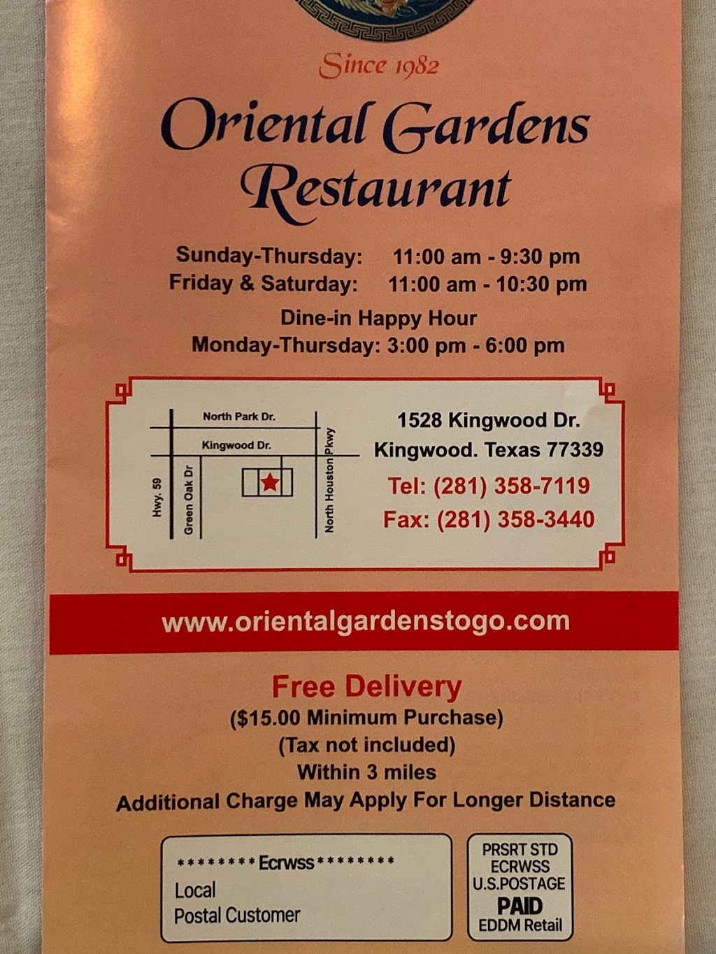 Oriental Gardens | restaurant | 1528 Kingwood Dr, Kingwood, TX 77339, USA | 2813587119 OR +1 281-358-7119
