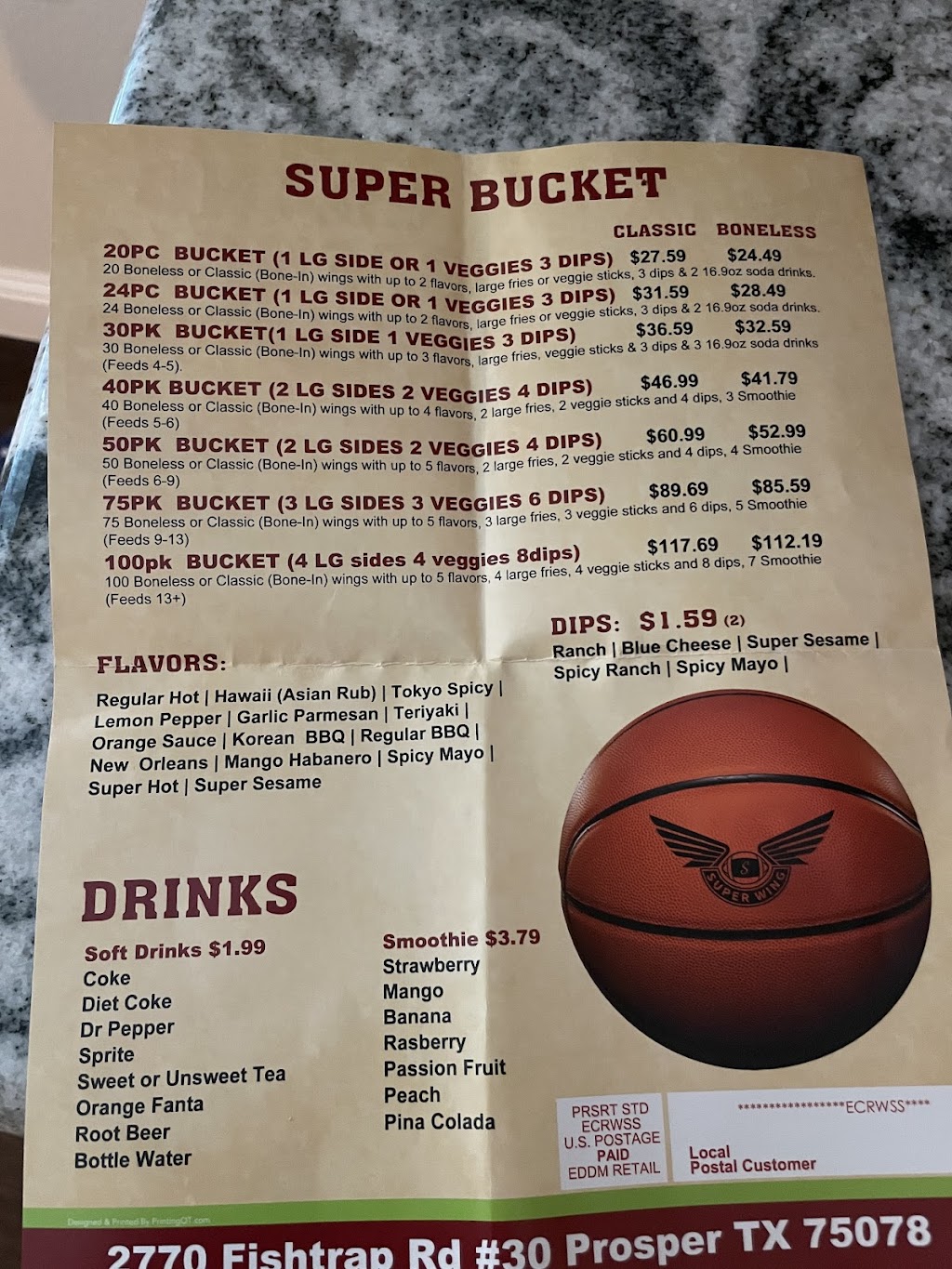 Super Wing | restaurant | 2770 Fishtrap Rd Suite 30, Prosper, TX 75078, USA | 9032071088 OR +1 903-207-1088