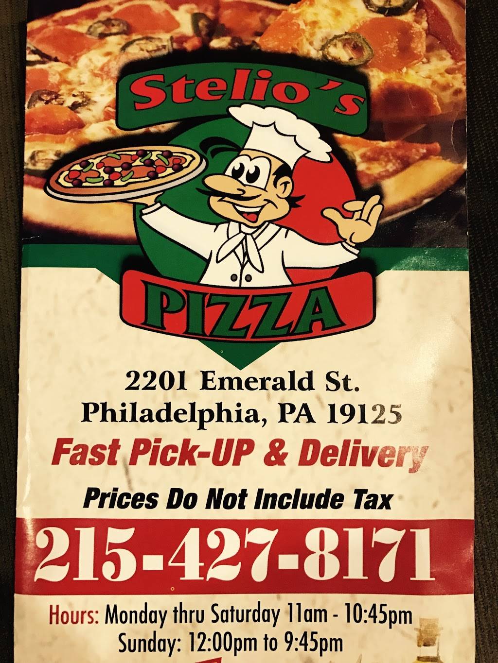 Stelios Pizza | restaurant | 2201 Emerald St, Philadelphia, PA 19125, USA | 2154278171 OR +1 215-427-8171