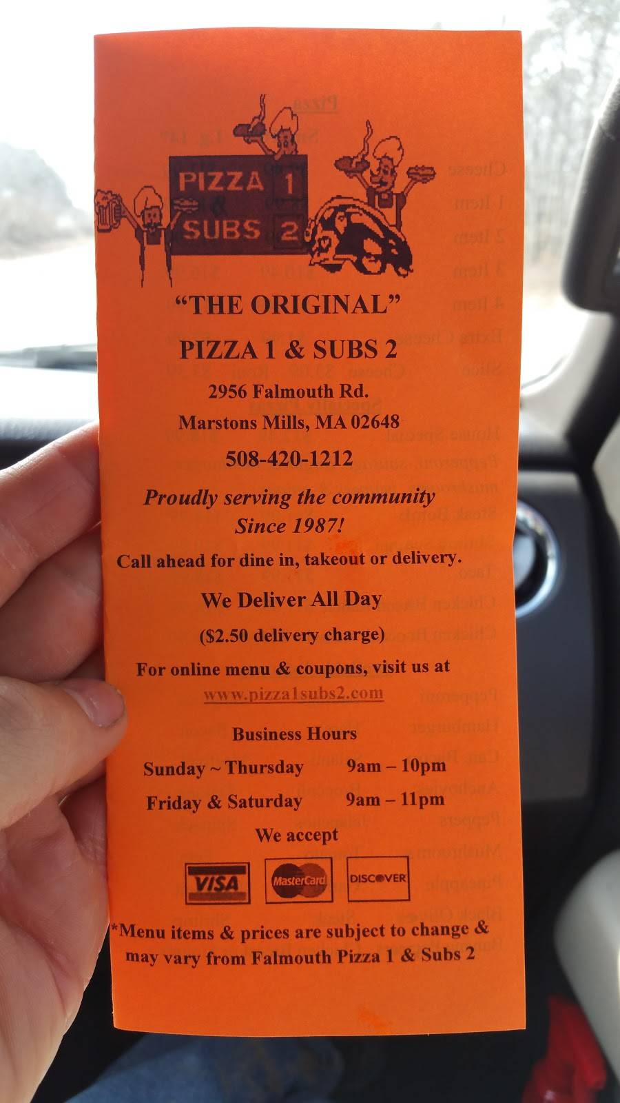 Pizza 1 & Subs 2 | restaurant | 2954 Falmouth Rd, Marstons Mills, MA 02648, USA | 5084201212 OR +1 508-420-1212