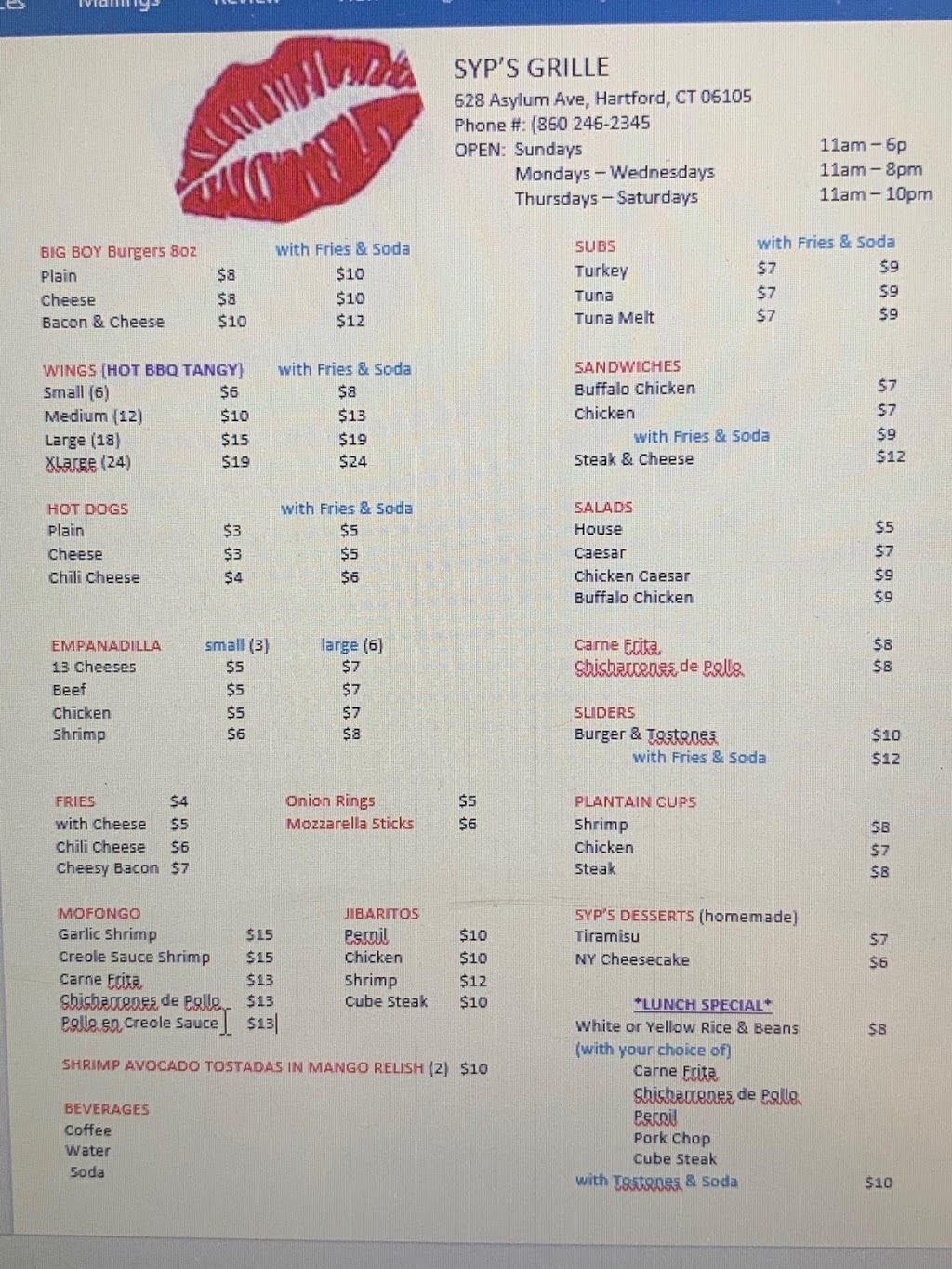 Syps Grille | restaurant | 628 Asylum Ave, Hartford, CT 06105, USA | 8602462345 OR +1 860-246-2345