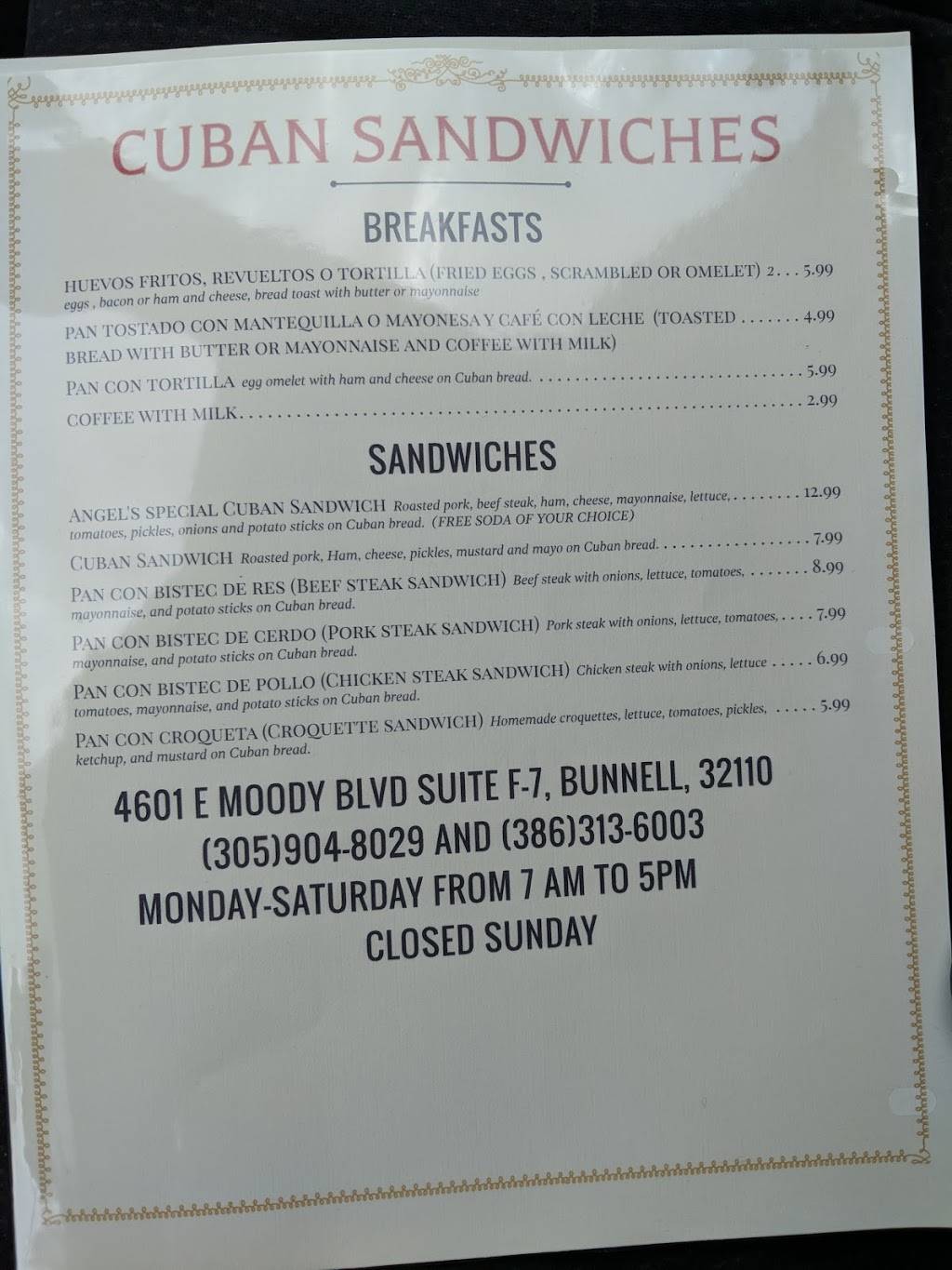 Cuban Sandwiches | restaurant | 4601 FL-100, Bunnell, FL 32110, USA | 3863136003 OR +1 386-313-6003