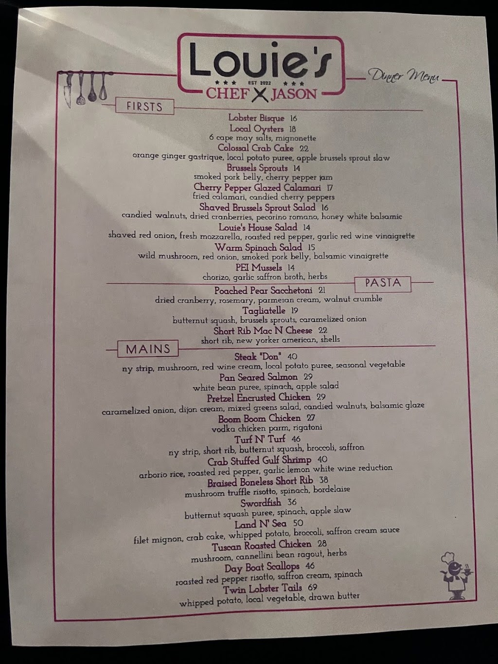 Louies - Chef Jason | restaurant | 1111 US-130, Robbinsville Twp, NJ 08691, USA | 6092083685 OR +1 609-208-3685