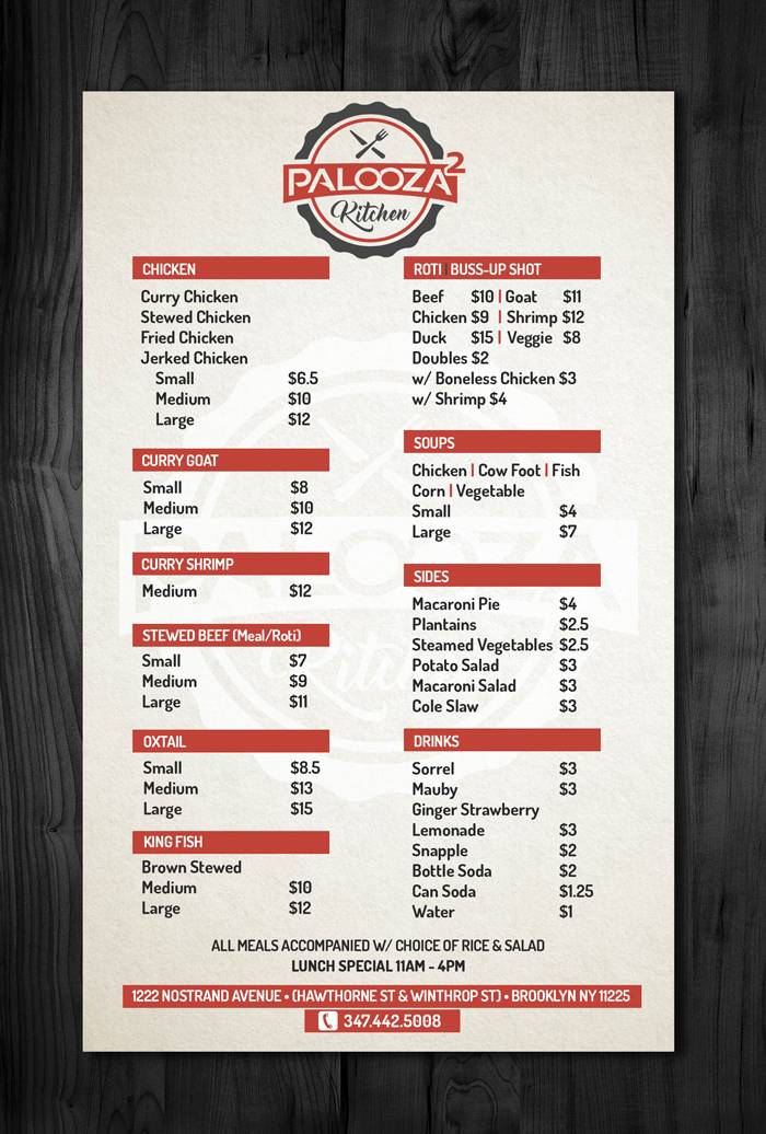 Palooza Kitchen II | restaurant | 1222 Nostrand Ave, Brooklyn, NY 11225, USA | 3474425008 OR +1 347-442-5008