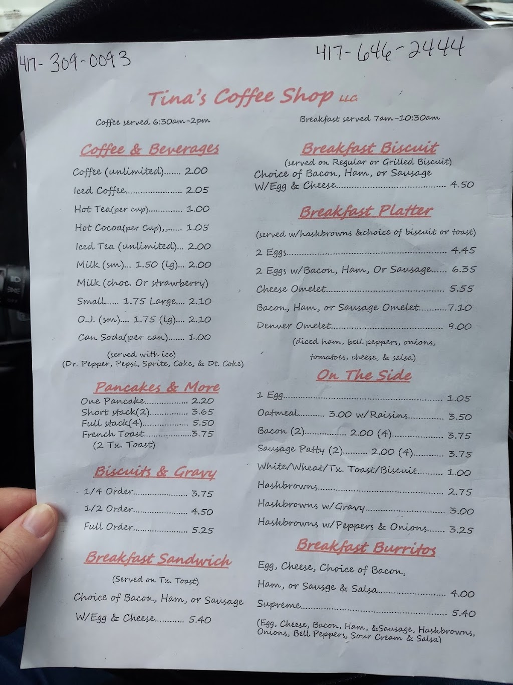 Tinas Coffee Shop | restaurant | 240 Chestnut St On The Square, Opposite County Courthouse, Osceola, MO 64776, USA | 4176462444 OR +1 417-646-2444