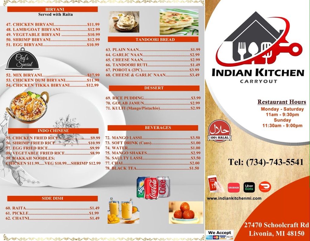 Indian Kitchen & Carry out | restaurant | 27470 Schoolcraft, Livonia, MI 48150, USA | 7347435541 OR +1 734-743-5541