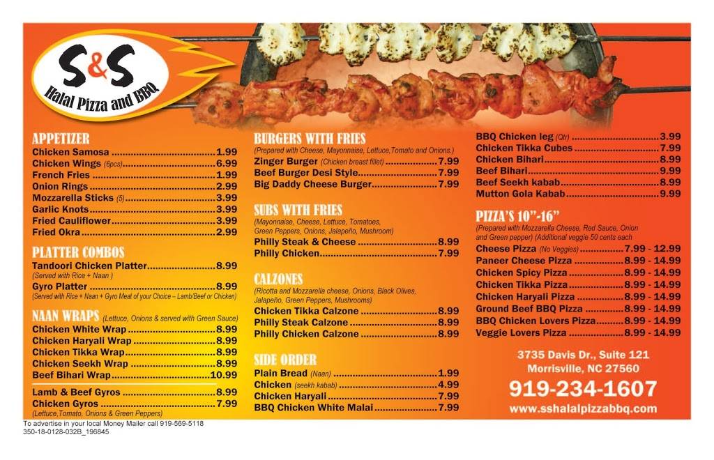 S & S Halal Pizza & BBQ | restaurant | 3735 Davis Dr Ste 121, Morrisville, NC 27560, USA | 9192341607 OR +1 919-234-1607