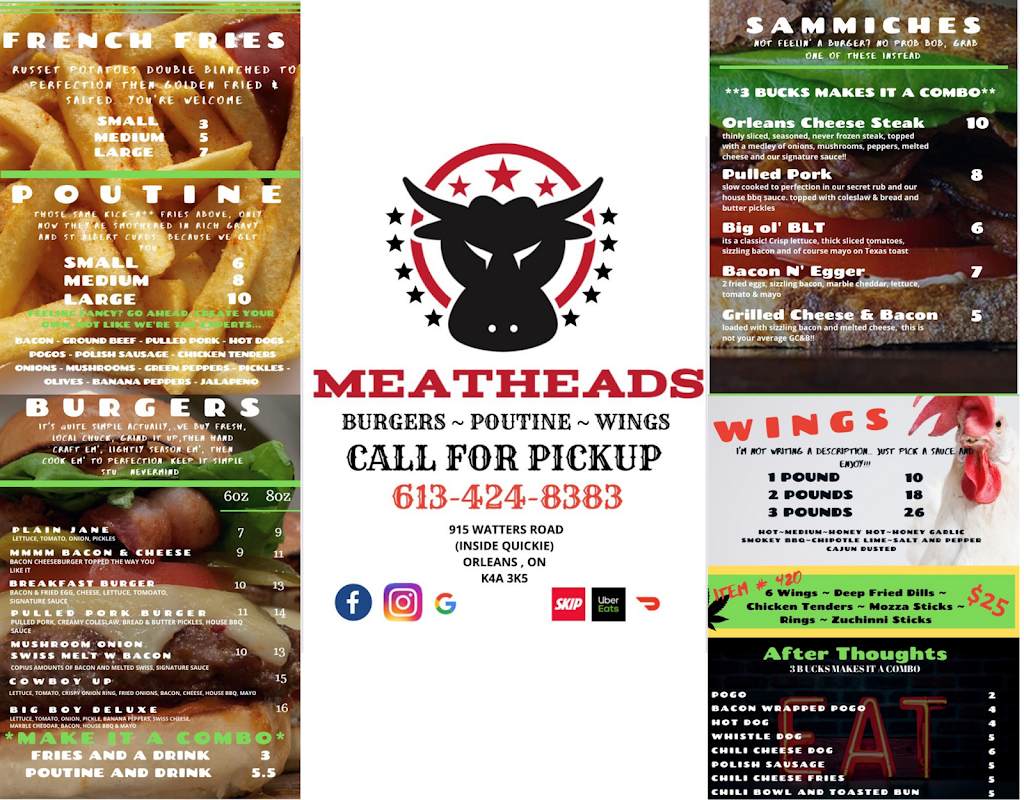 Meatheads Grill | meal takeaway | 915 Watters Rd, Orléans, ON K4A 3K5, Canada | 6134248383 OR +1 613-424-8383