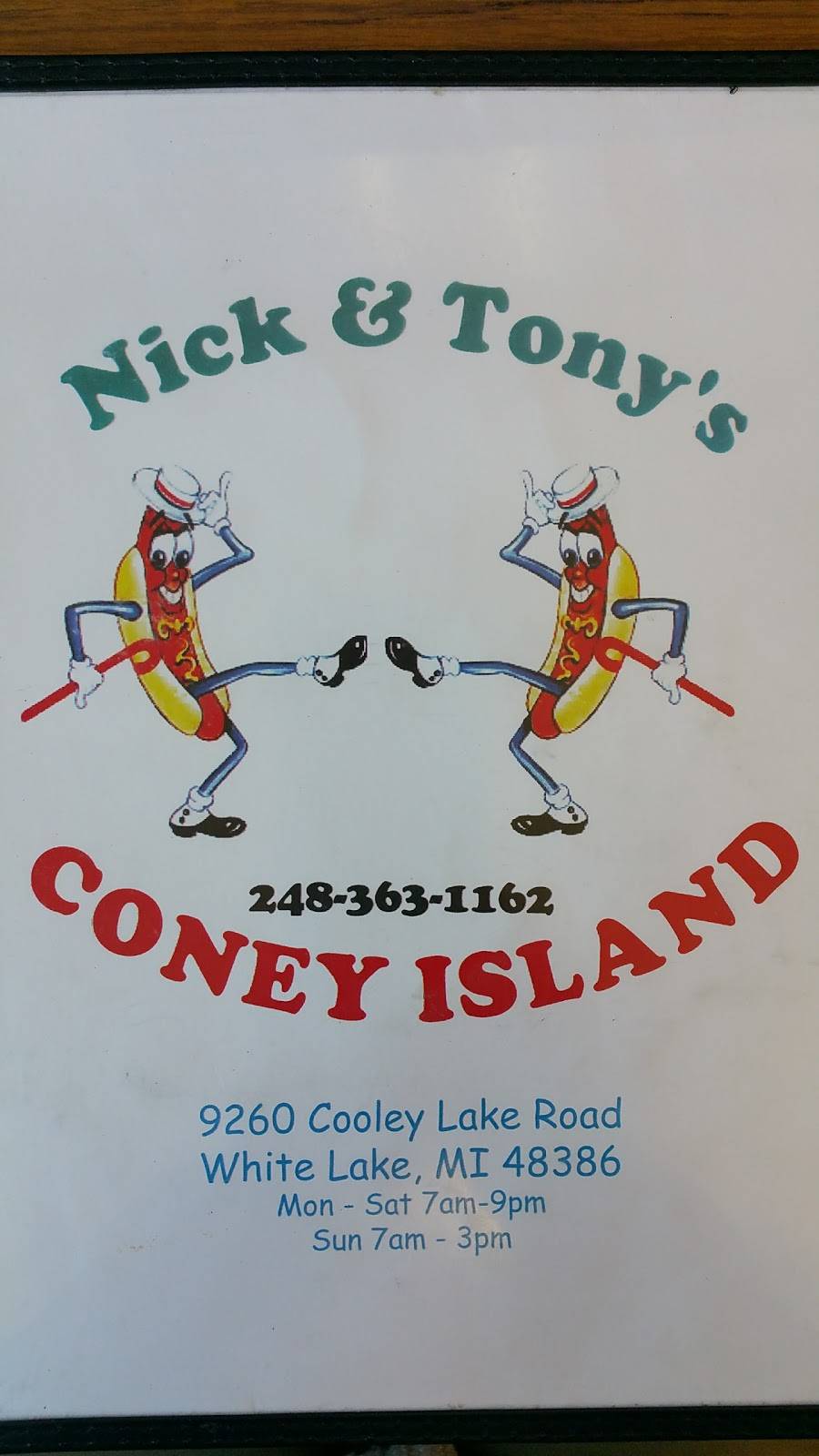 Nick & Tonys Coney Island | restaurant | 9260 Cooley Lake Rd, White Lake, MI 48386, USA | 2483631162 OR +1 248-363-1162