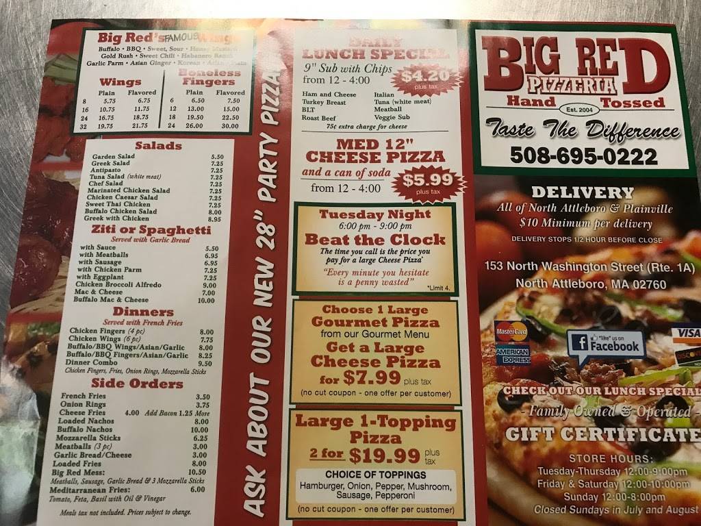 Big Red Pizzeria | restaurant | 153 N Washington St, North Attleborough, MA 02760, USA | 5086950222 OR +1 508-695-0222