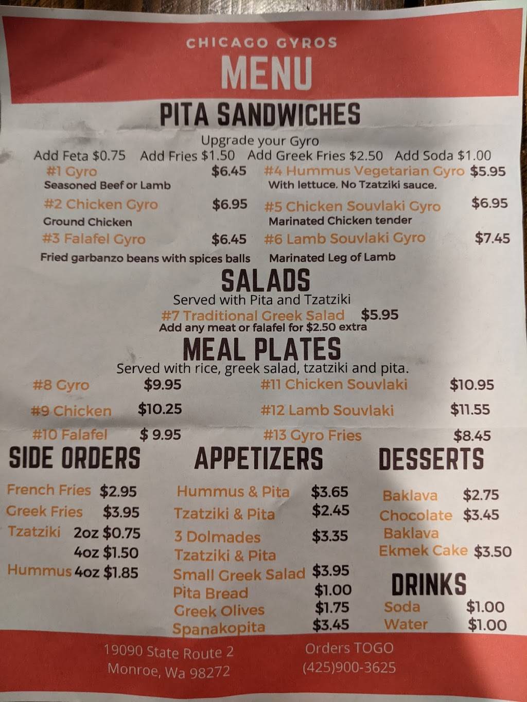 Chicago Gyros | restaurant | 19090 US-2, Monroe, WA 98272, USA | 4259003625 OR +1 425-900-3625