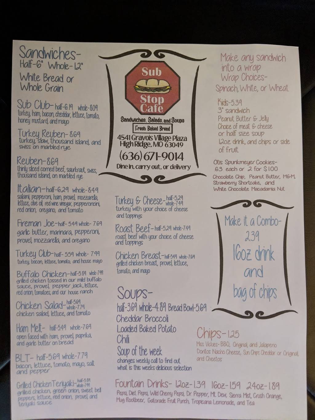 Sub Stop cafe | restaurant | 4541 Gravois Village Plaza, High Ridge, MO 63049, USA | 6366719014 OR +1 636-671-9014