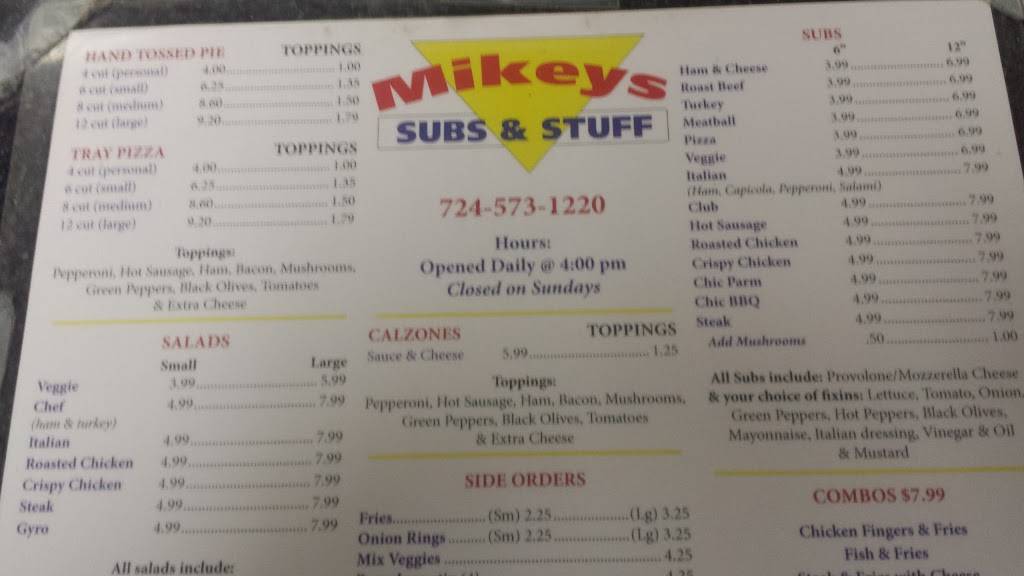 Mikeys Subs & Stuff | restaurant | 1240 PA-168, Georgetown, PA 15043, USA | 7245731220 OR +1 724-573-1220