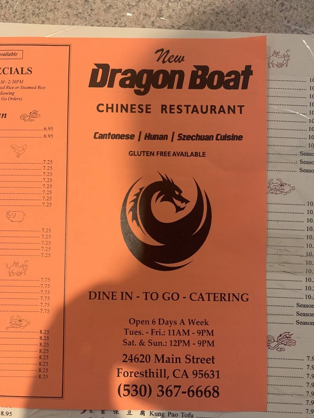 Dragon Boat | restaurant | 24620 Main St, Foresthill, CA 95631, USA | 5303676668 OR +1 530-367-6668