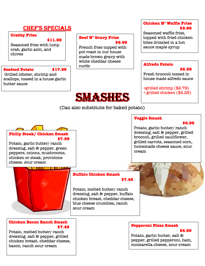 Smashed Potatoes N Such | restaurant | 5833 Dorr St, Toledo, OH 43615, USA | 4197697634 OR +1 419-769-7634