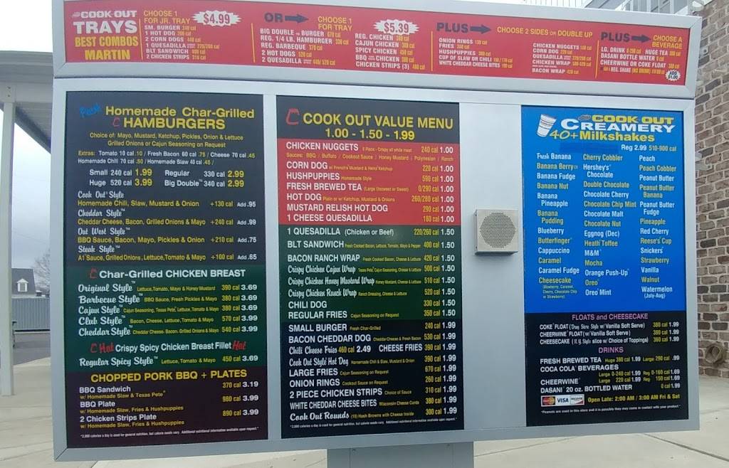 Cook Out | restaurant | 131 University Plaza Dr, Martin, TN 38237, USA | 8665470011 OR +1 866-547-0011