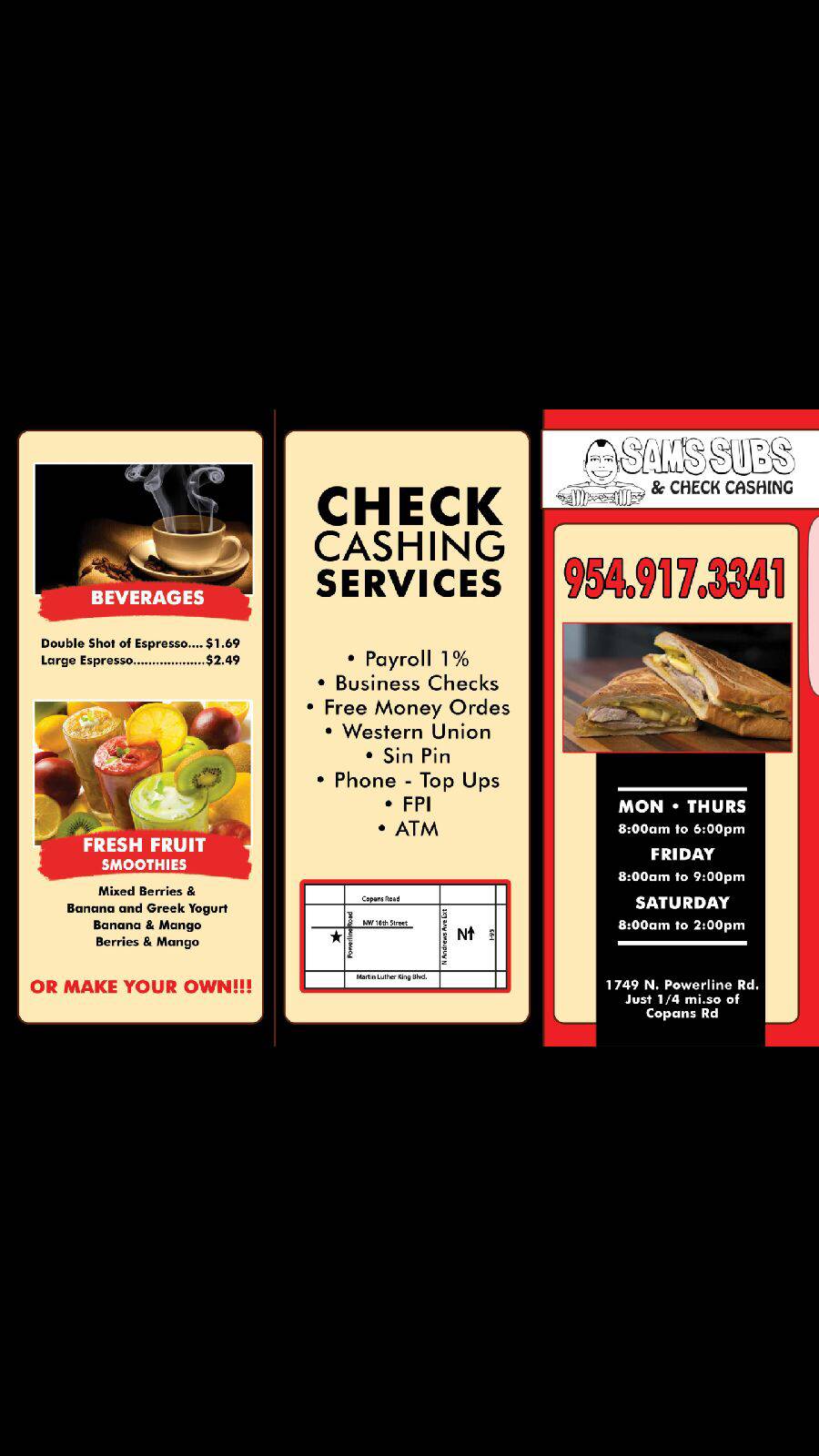 Sams Subs and Beverage | restaurant | 1749 Powerline Rd, Pompano Beach, FL 33069, USA | 9549173341 OR +1 954-917-3341