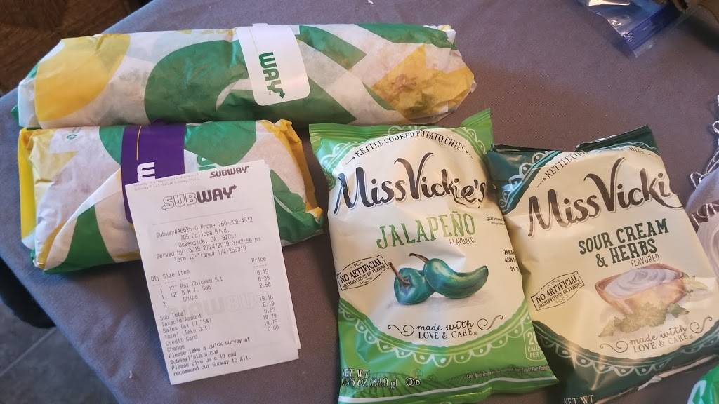 Subway | restaurant | 705 College Blvd, Oceanside, CA 92057, USA | 7608064512 OR +1 760-806-4512