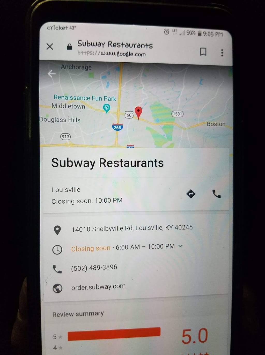 Subway | restaurant | 14010 Shelbyville Rd, Louisville, KY 40245, USA | 5024893896 OR +1 502-489-3896