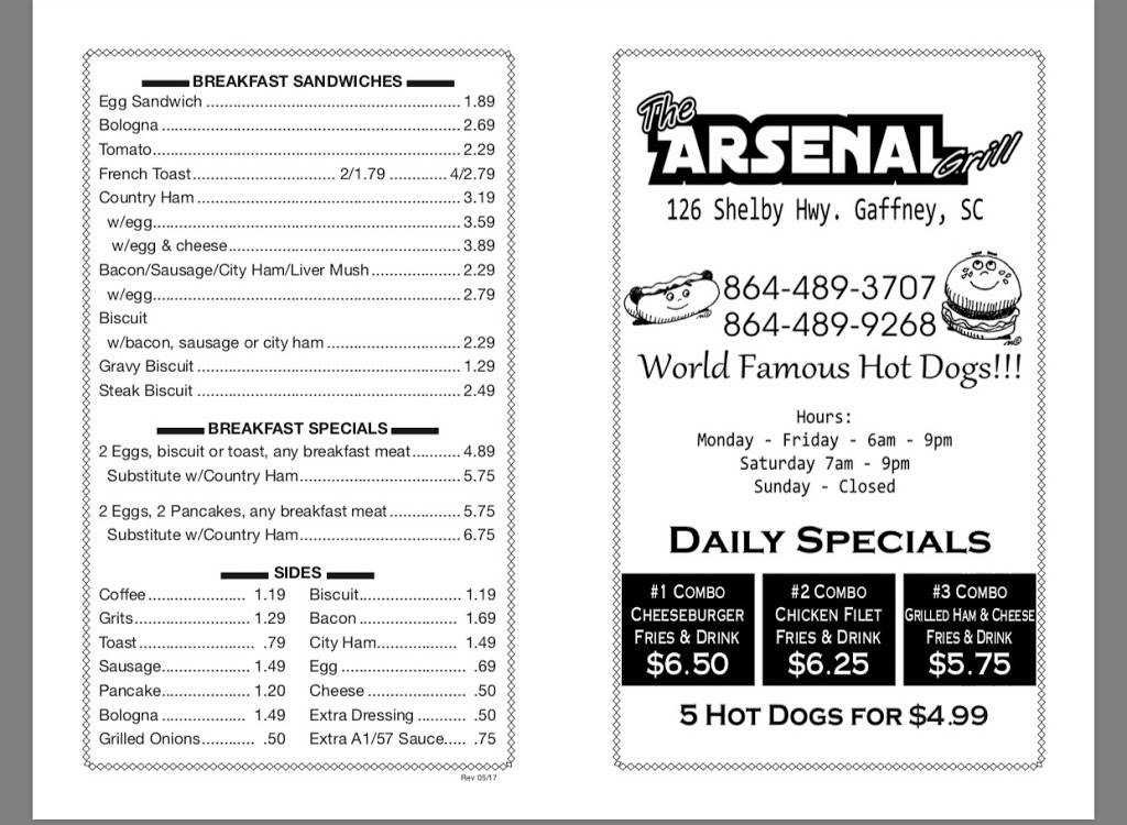 The Arsenal | restaurant | 126 Shelby Hwy, Gaffney, SC 29340, USA | 8644893707 OR +1 864-489-3707