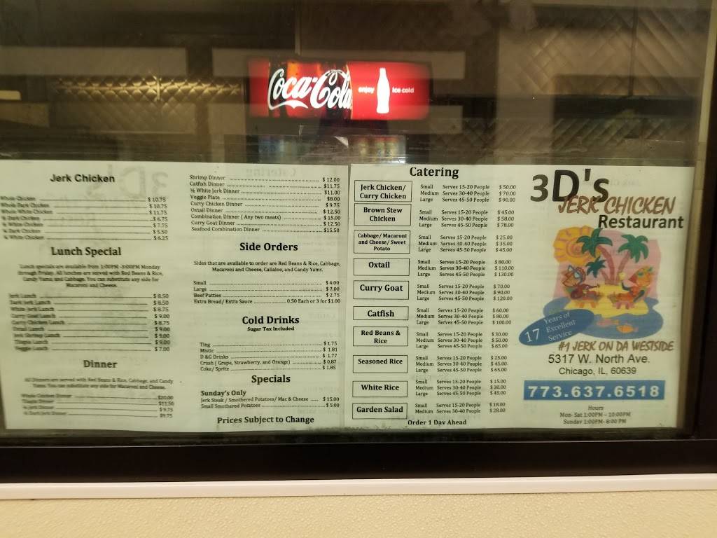 Three-Ds Jerk Chicken | restaurant | 5317 W North Ave, Chicago, IL 60639, USA | 7736376518 OR +1 773-637-6518