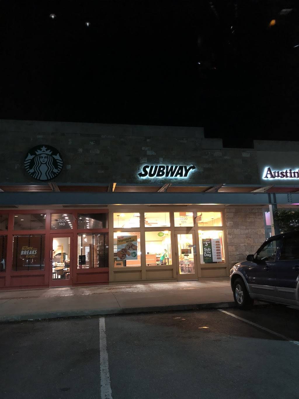 Subway Restaurants | restaurant | 2800 E Whitestone Blvd Ste 135, Cedar Park, TX 78613, USA | 5122603938 OR +1 512-260-3938