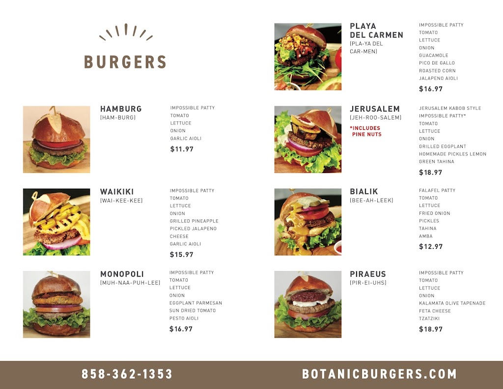 Botanic Burgers | restaurant | 4126 Executive Dr, La Jolla, CA 92037, USA | 8583621353 OR +1 858-362-1353