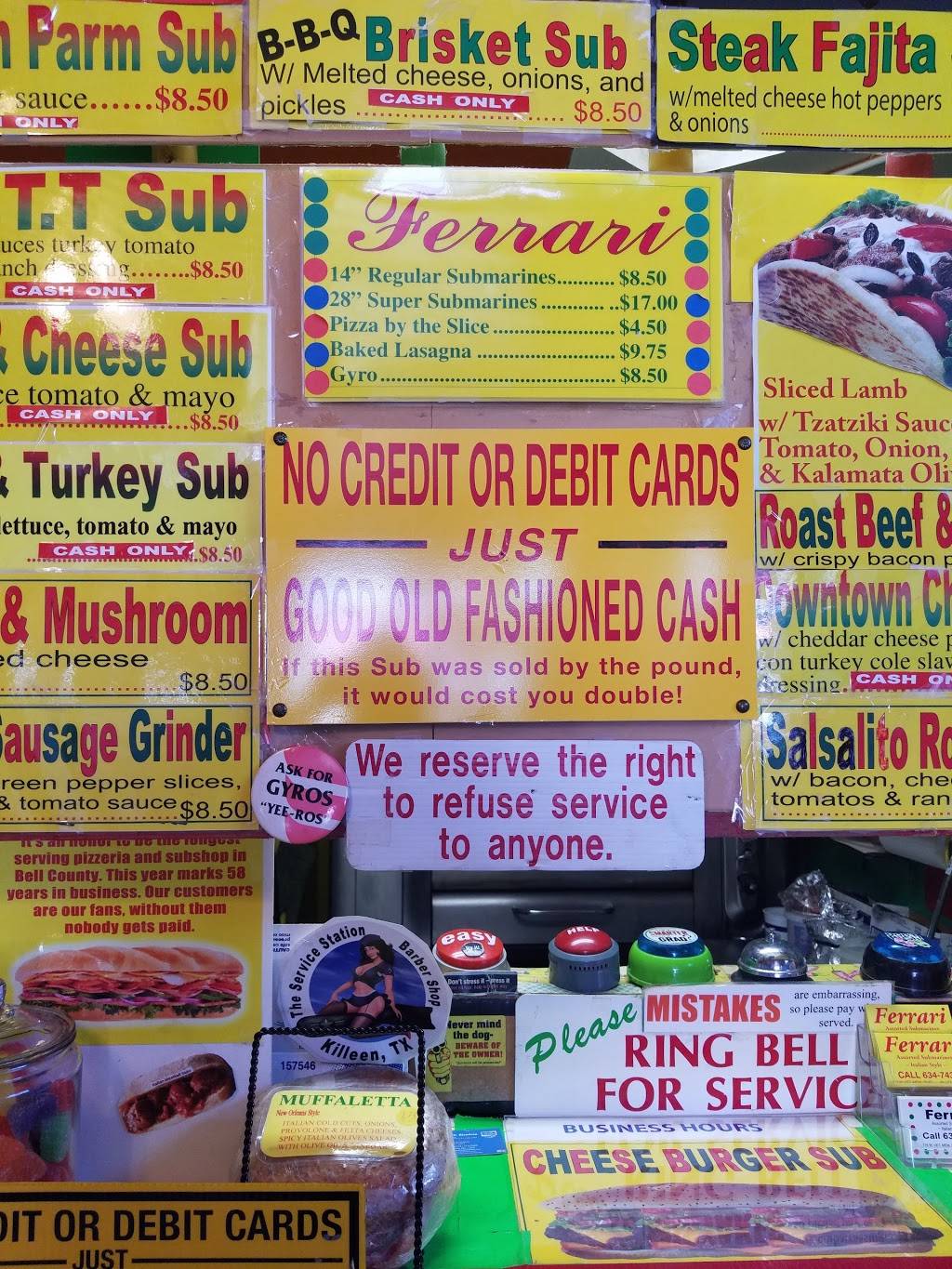 Ferrari-Pizza Pasta Subs | meal takeaway | 6921, 716 W Veterans Memorial Blvd, Killeen, TX 76541, USA | 2546347438 OR +1 254-634-7438