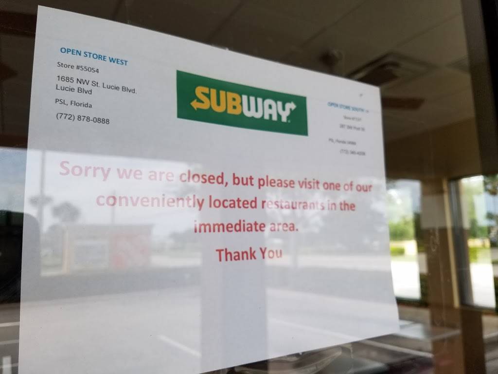 Subway | restaurant | 121 SW Cashmere Blvd, Port St. Lucie, FL 34986, USA | 7728712902 OR +1 772-871-2902