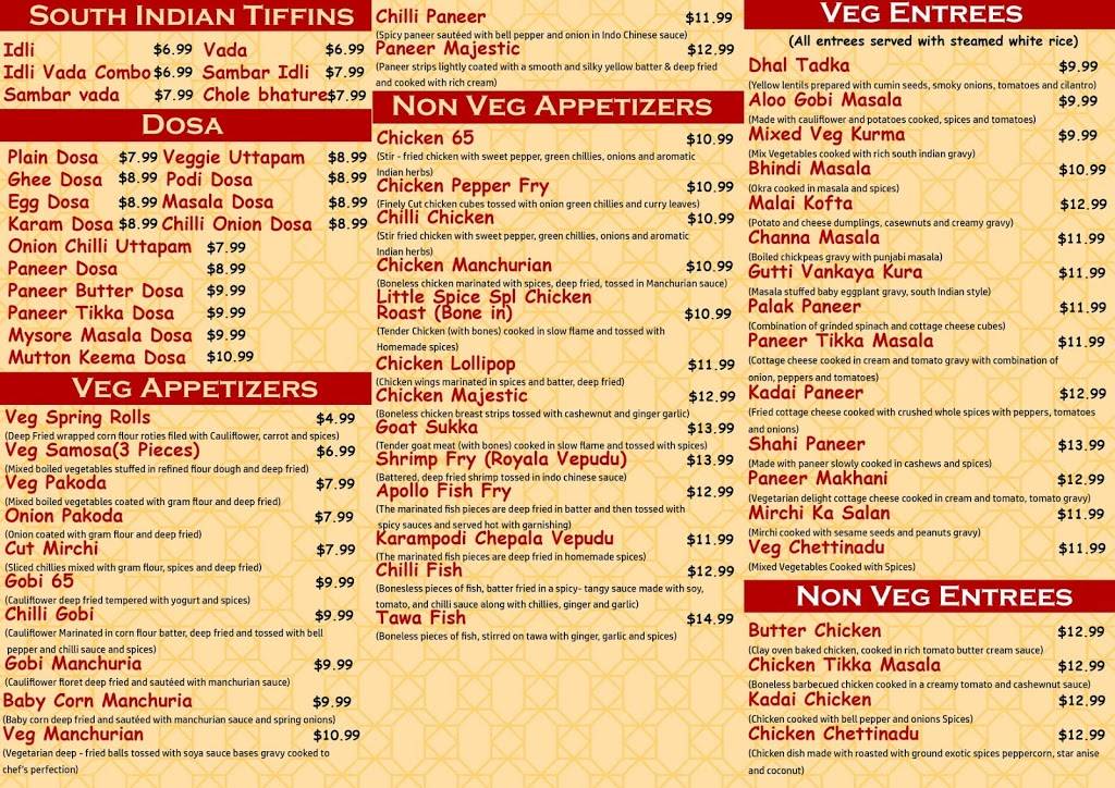 Little Spice Indian Cuisine | restaurant | 4621 Ogletown Stanton Rd, Newark, DE 19713, USA | 3022732403 OR +1 302-273-2403