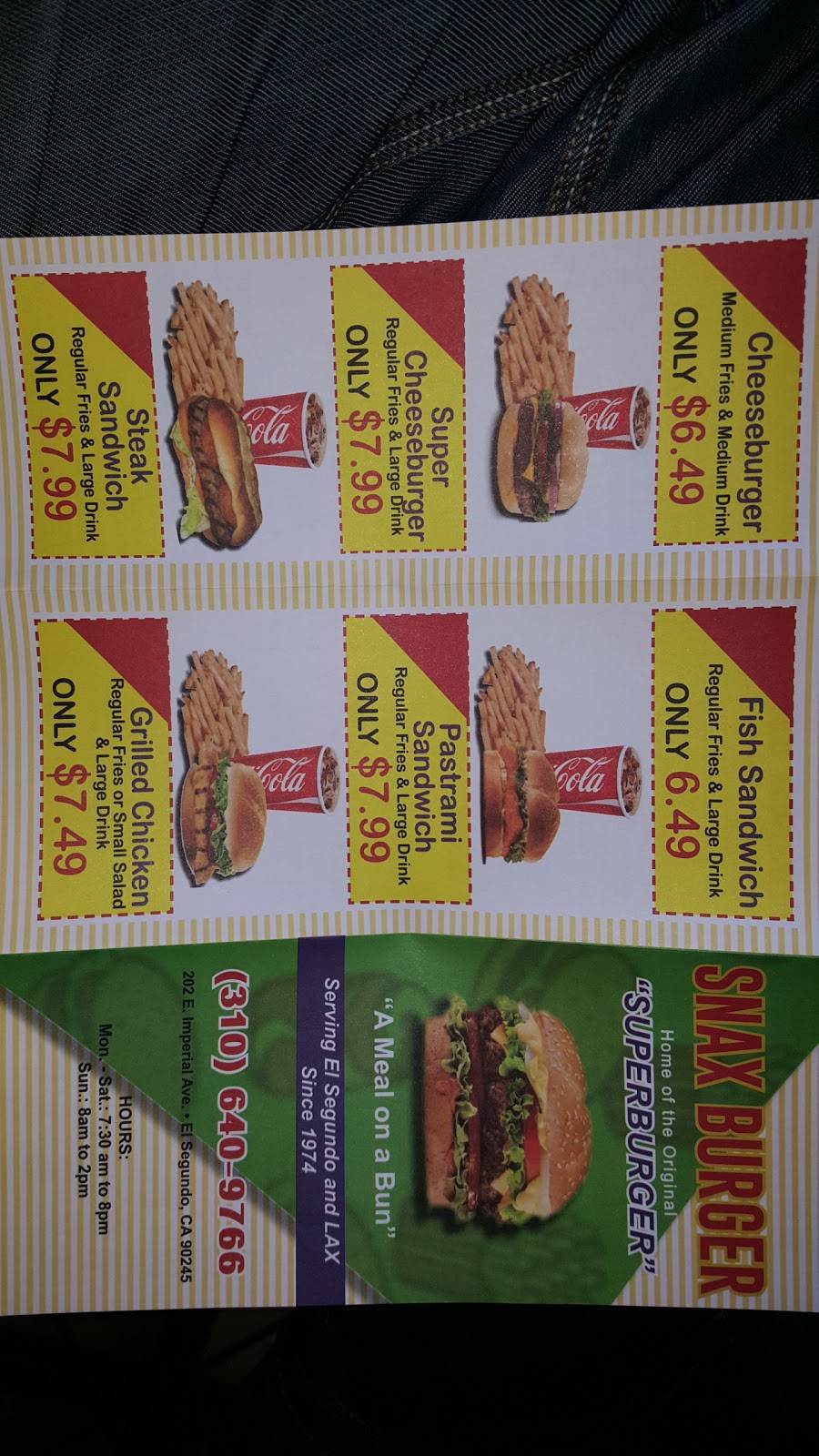 Snax Burgers | restaurant | 202 E Imperial Ave # B, El Segundo, CA 90245, USA | 3106409766 OR +1 310-640-9766