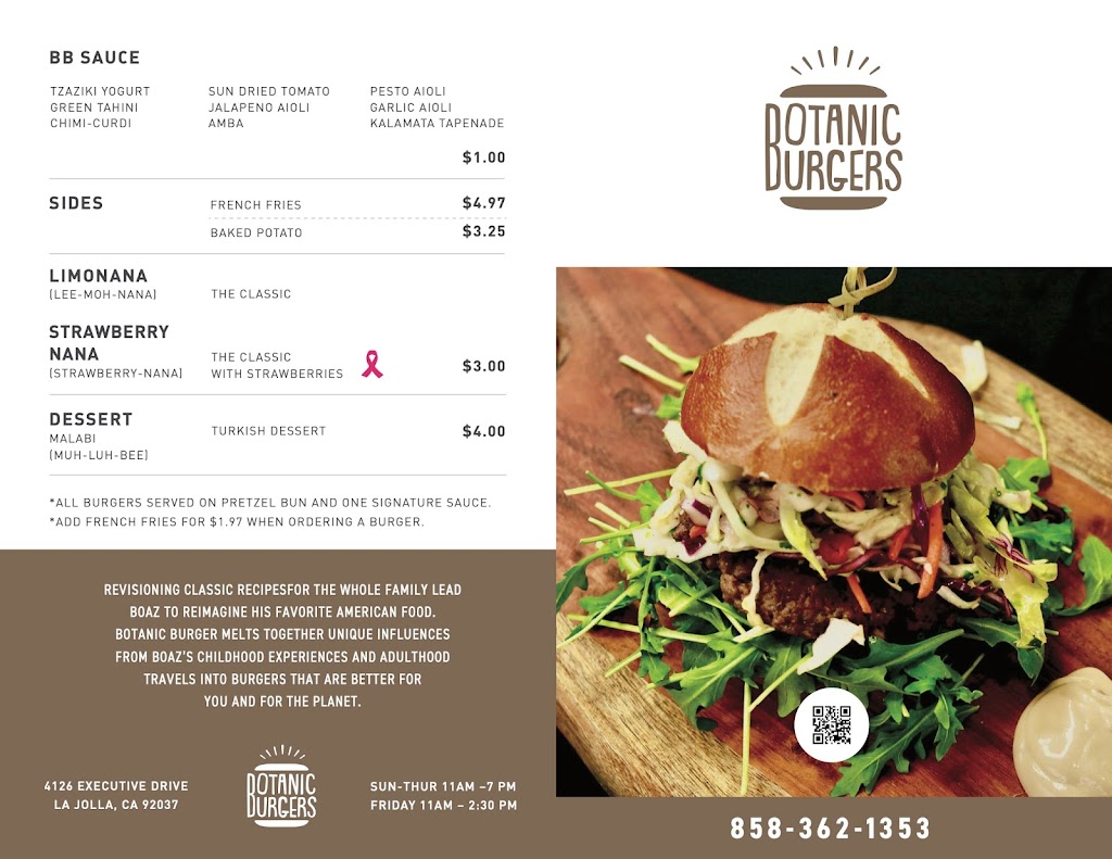 Botanic Burgers | restaurant | 4126 Executive Dr, La Jolla, CA 92037, USA | 8583621353 OR +1 858-362-1353