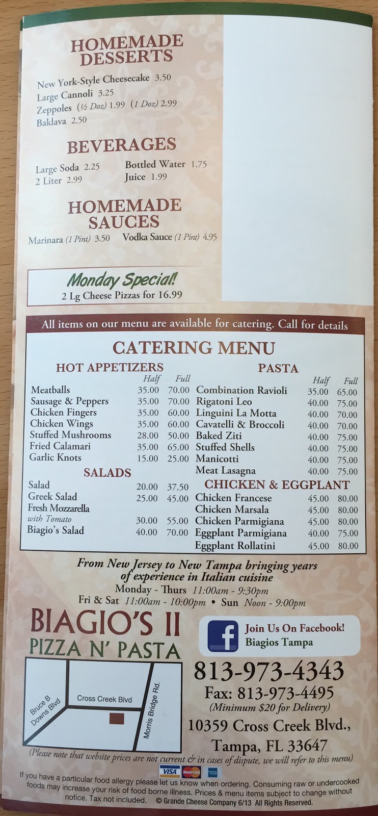 Biagios Pizza & Pasta | restaurant | 10359 Cross Creek Blvd, Tampa, FL 33647, USA | 8139734343 OR +1 813-973-4343