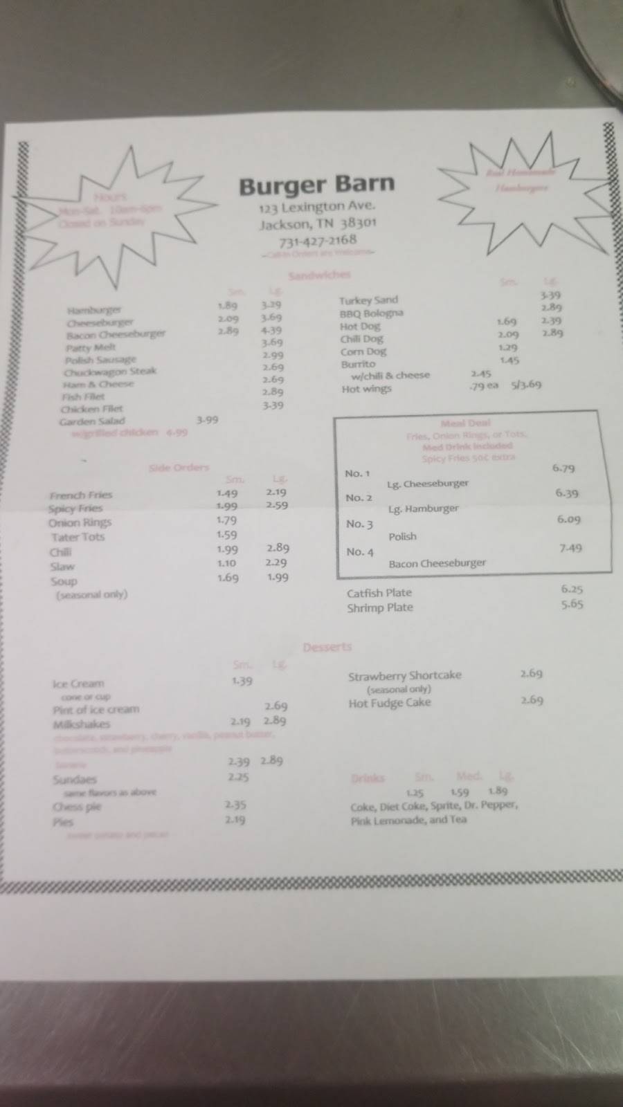 Burger Barn | restaurant | 123 Lexington Ave, Jackson, TN 38301, USA | 7314272168 OR +1 731-427-2168