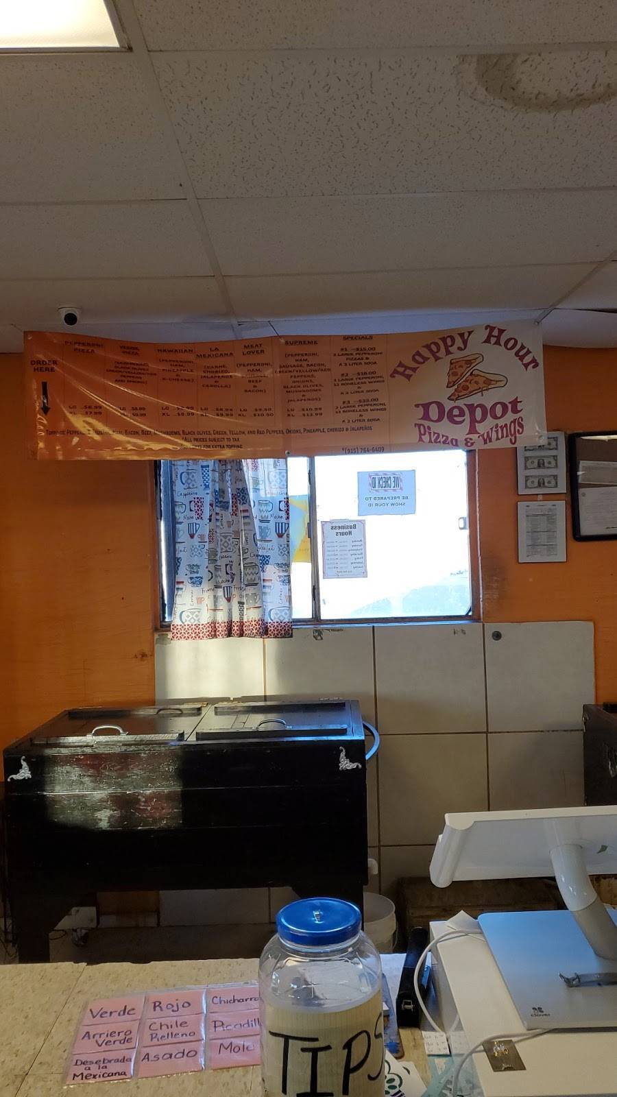 Happy hour depot pizza & wings. | restaurant | 210 Oil Mill Dr, Tornillo, TX 79853, USA | 9157646409 OR +1 915-764-6409