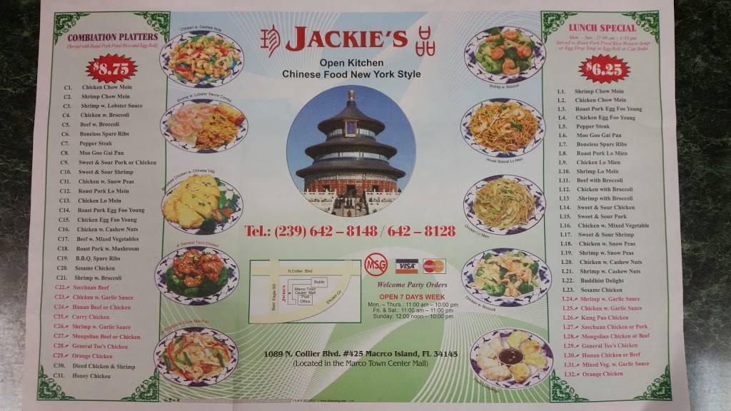 Jackies Chinese Restaurant | restaurant | 1089 N Collier Blvd, Marco Island, FL 34145, USA | 2396428148 OR +1 239-642-8148