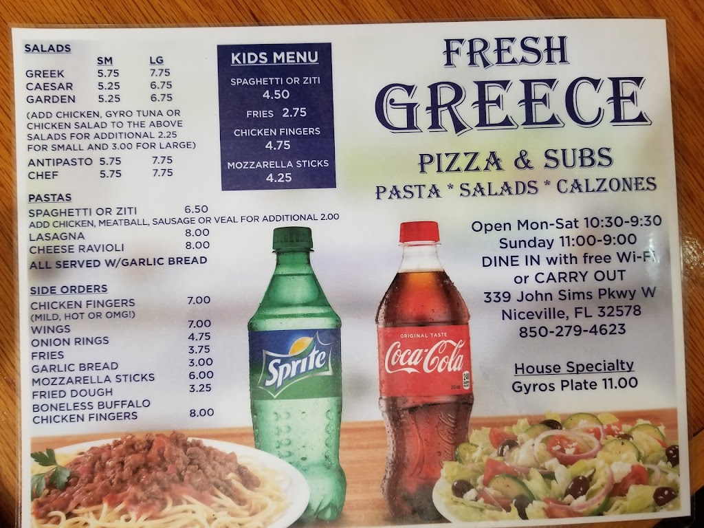 Fresh Greece Pizza & Grill | restaurant | 339 N John Sims Pkwy W, Niceville, FL 32578, USA | 8502794623 OR +1 850-279-4623