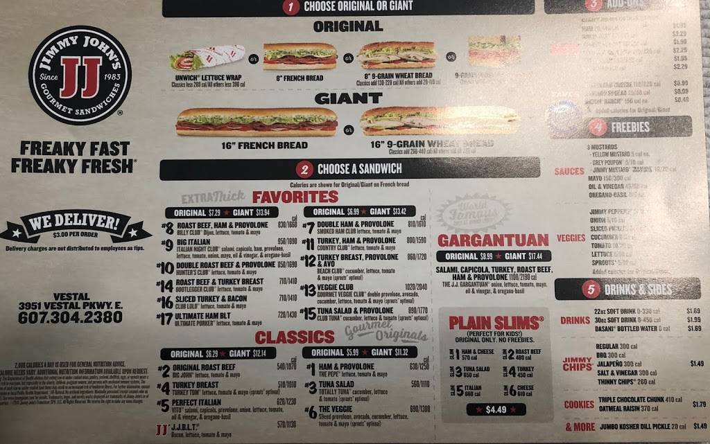 Jimmy John’s | restaurant | 3951 Vestal Pkwy E, Vestal, NY 13850, USA | 6073042380 OR +1 607-304-2380