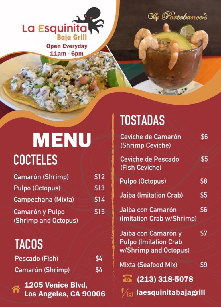 La Esquinita Baja Grill Seafood | meal takeaway | 1205 Venice Blvd, Los Angeles, CA 90006, USA | 2133185078 OR +1 213-318-5078