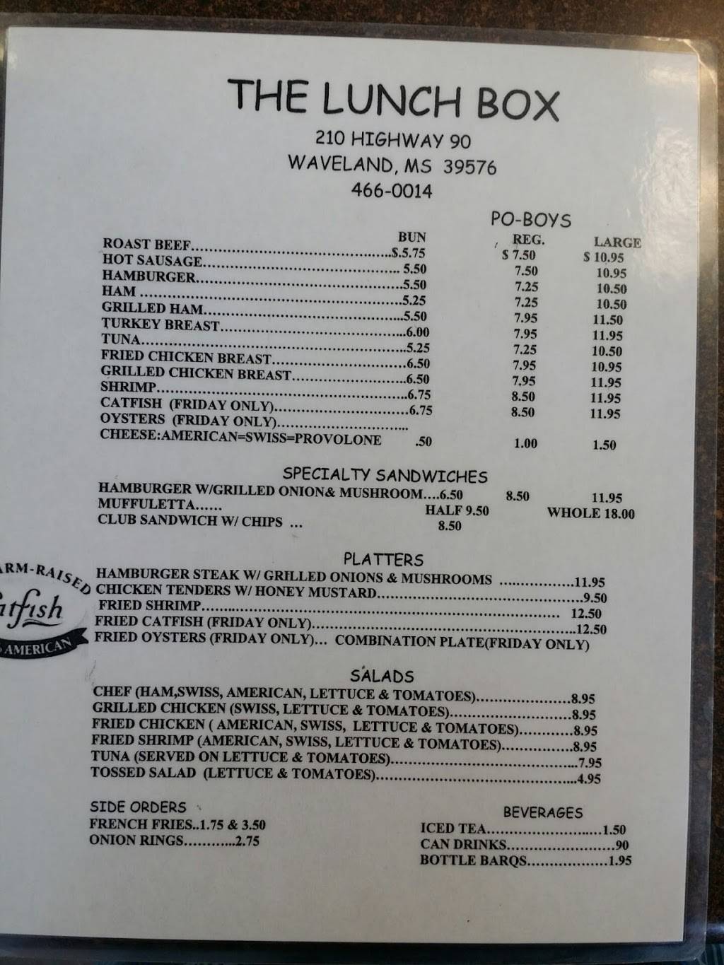 The Lunch Box | restaurant | 210 US-90, Waveland, MS 39576, USA | 2284660014 OR +1 228-466-0014