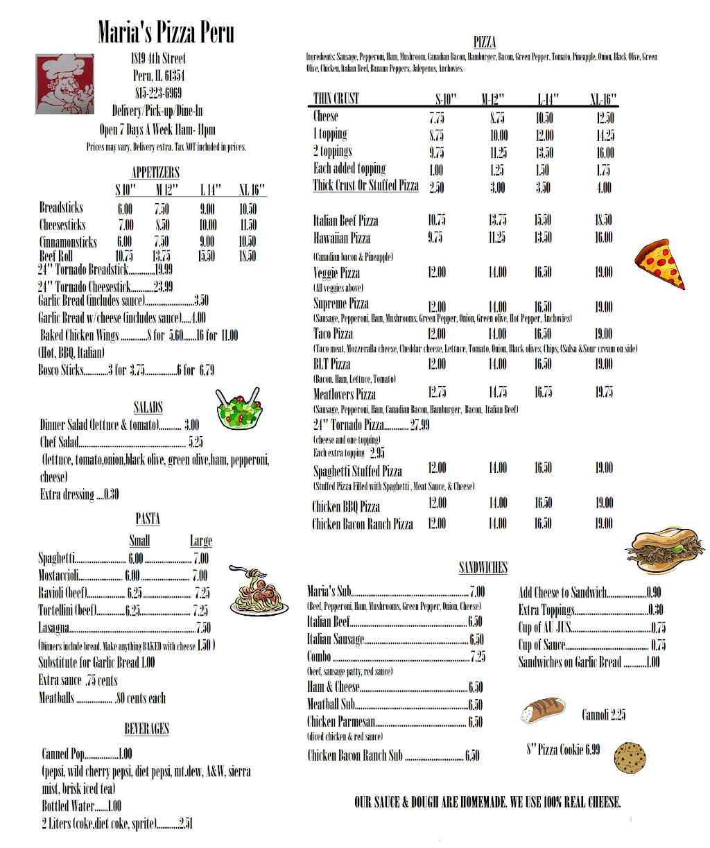 Marias Pizza Peru | restaurant | 1819 4th St, Peru, IL 61354, USA | 8152236969 OR +1 815-223-6969