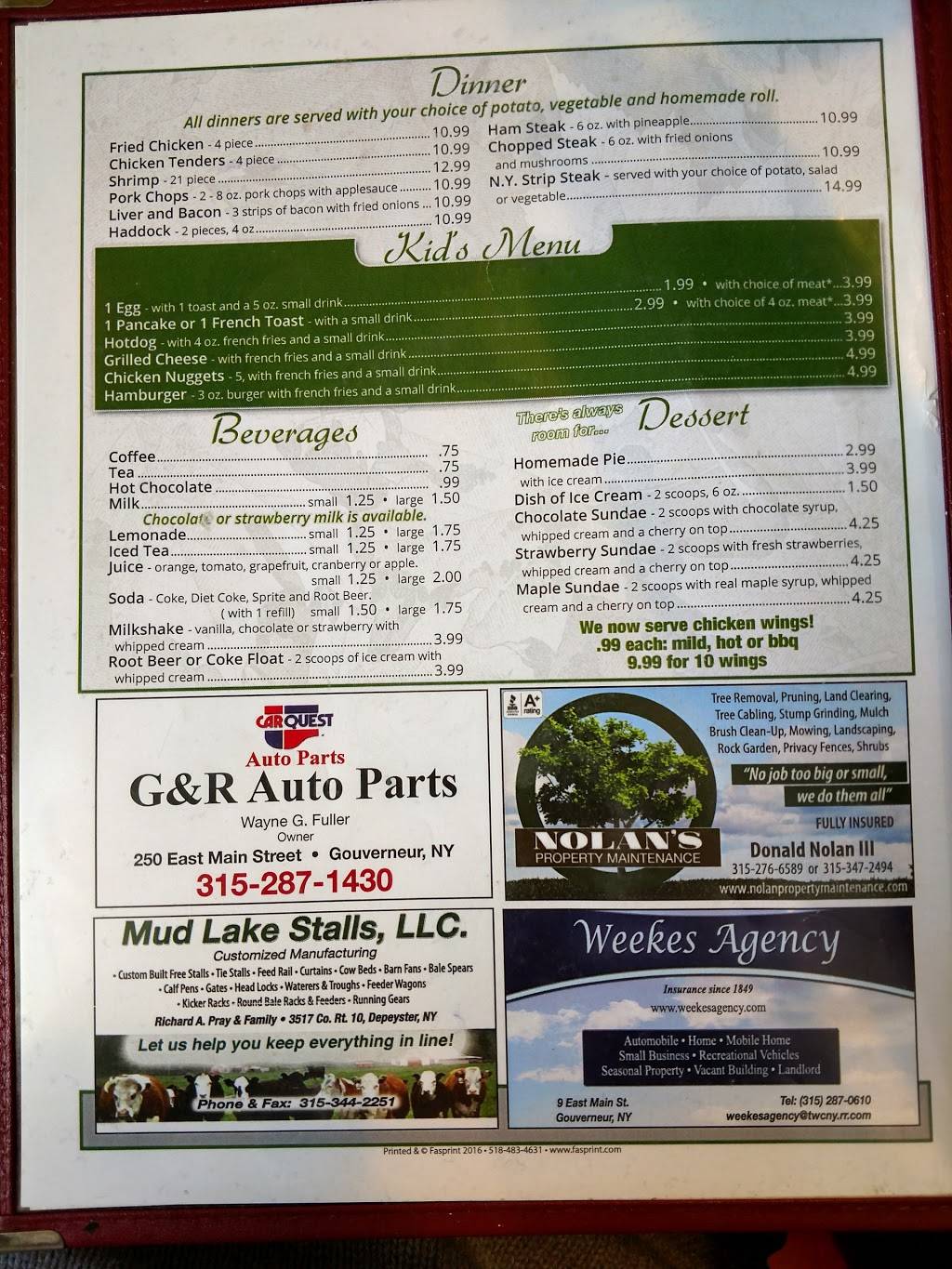 Silver Leaf Diner | restaurant | 3231 US-11, De Kalb Junction, NY 13630, USA | 3153471058 OR +1 315-347-1058