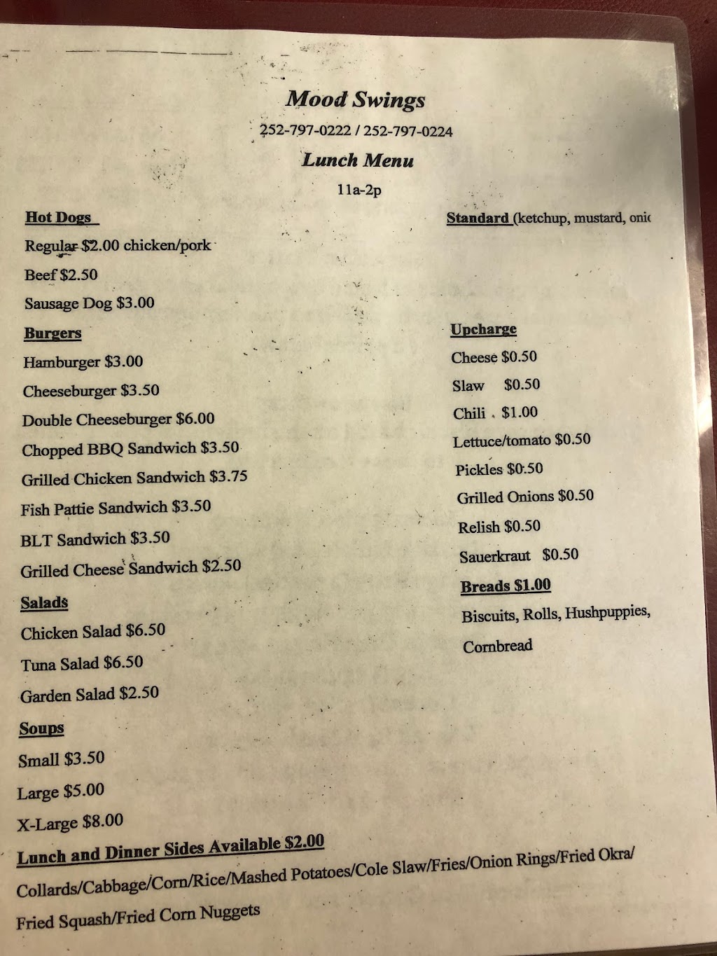 Mood Swings | restaurant | 410 US-64, Creswell, NC 27928, USA | 2527970222 OR +1 252-797-0222