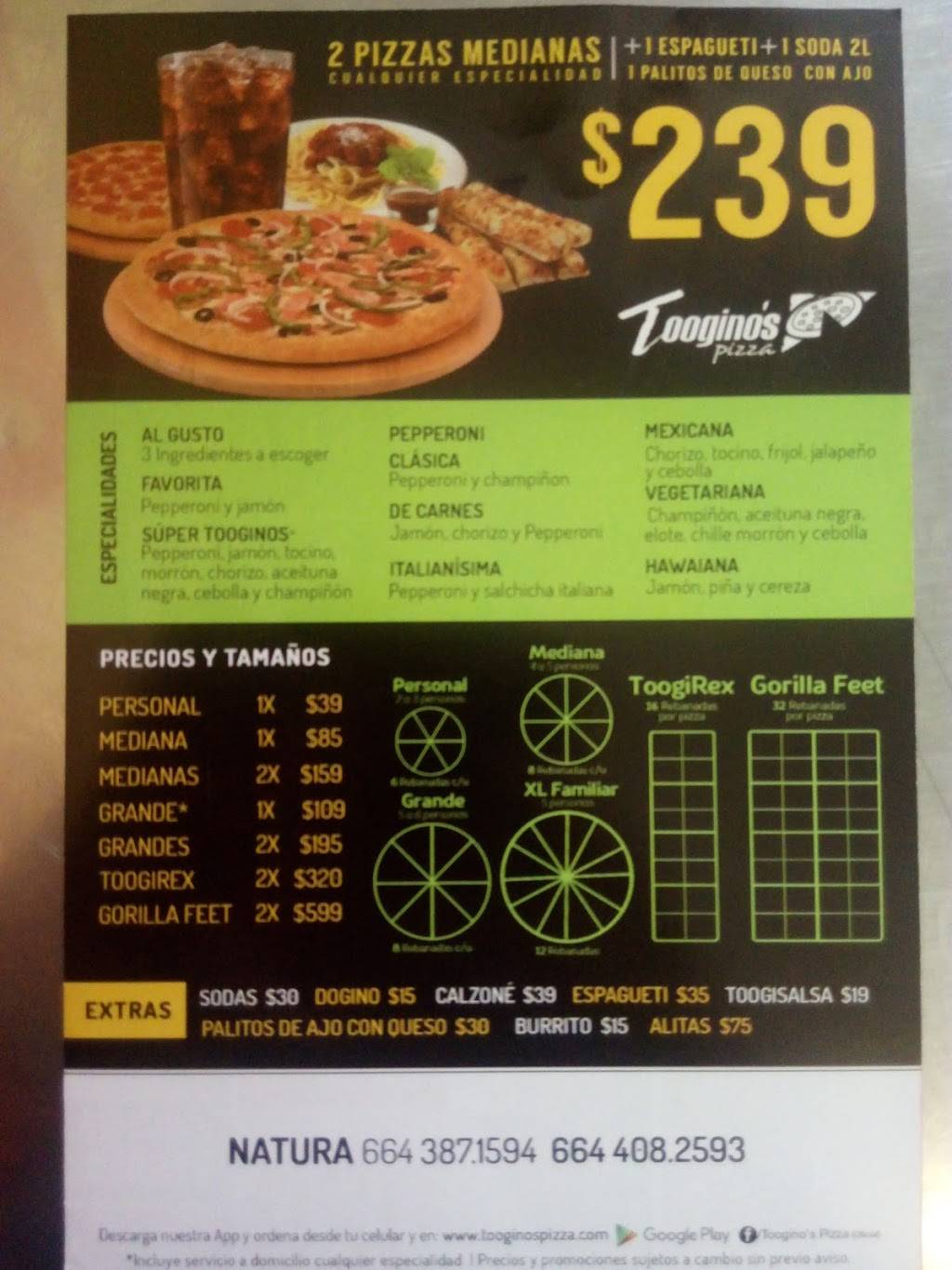 Tooginos Pizza Arboledas | restaurant | Natura Seccion Bosques, Tijuana, B.C., Mexico | 016644082593 OR +52 664 408 2593